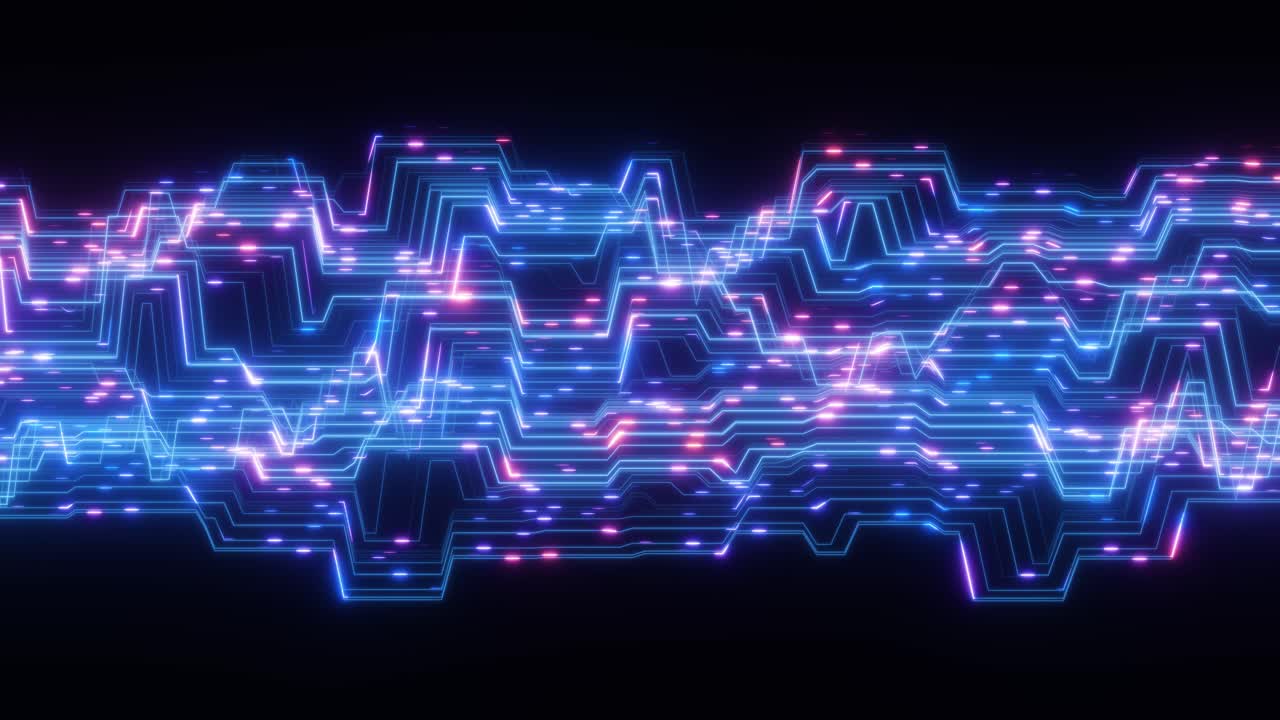 Abstract Digital Circuit Board with Glowing Data Flow