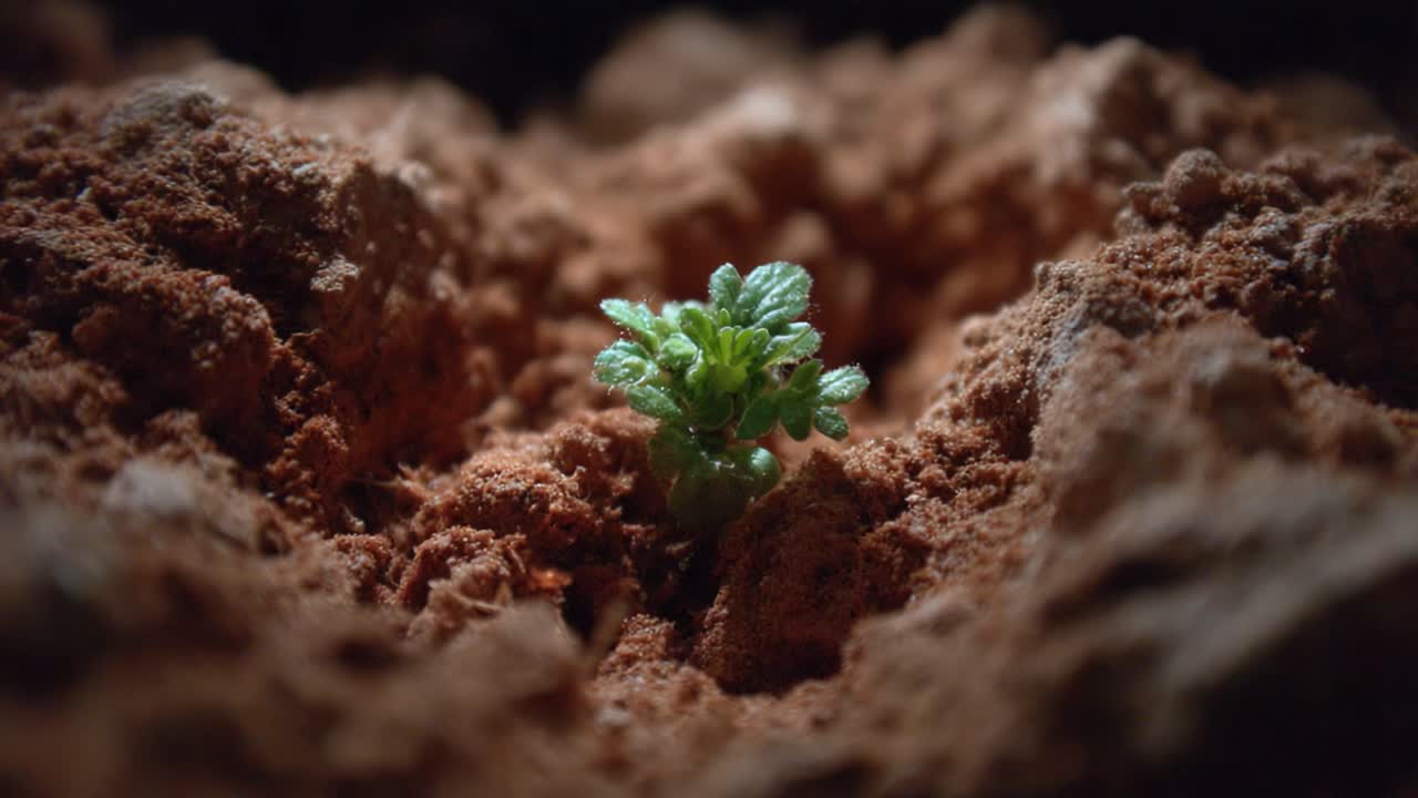 A Determined Seedling Emerges from the Soil, Representing Hope, Growth, and the Resilience of Nature in Its Struggles Against Adverse Conditions