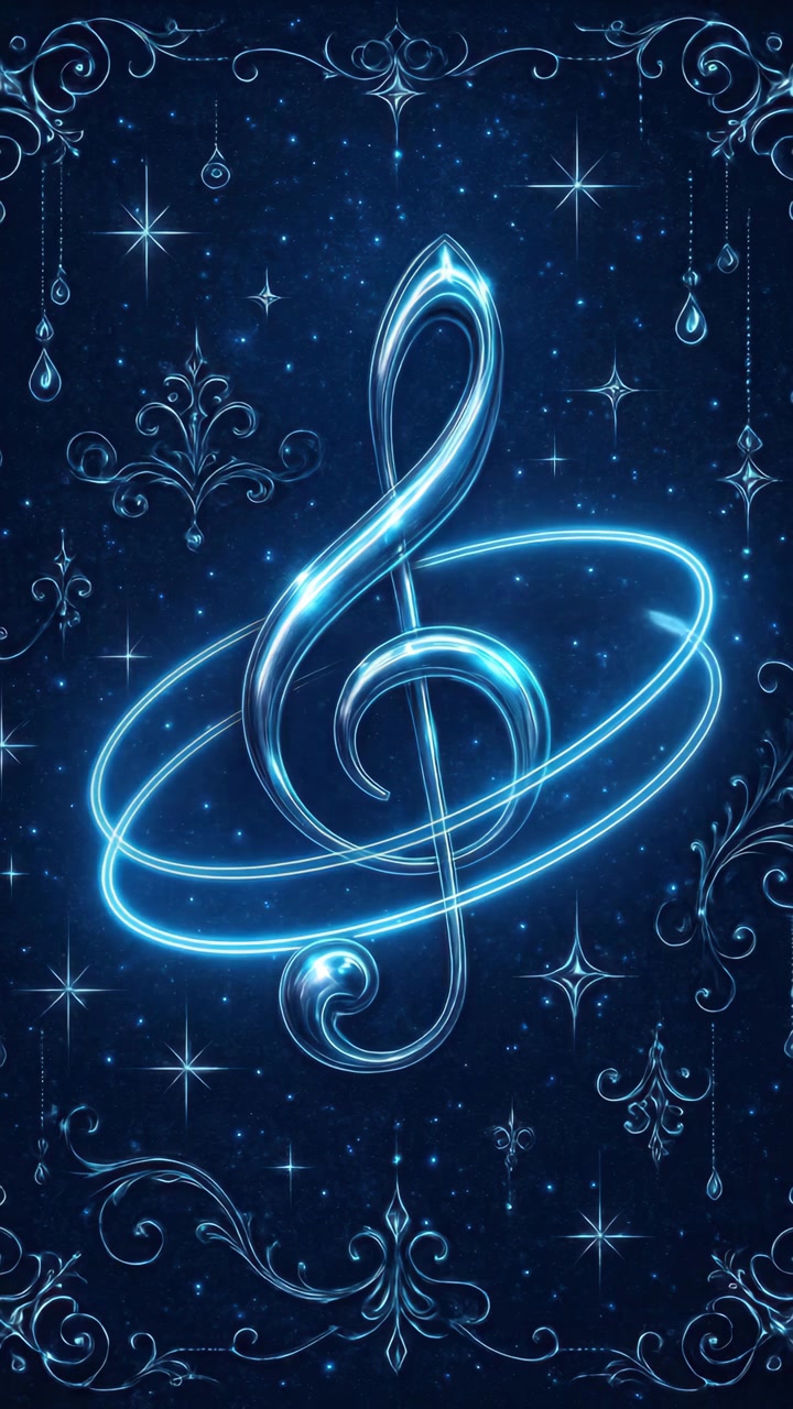 Glowing Treble Clef Symbol with Animated Light Rings on Dark Background