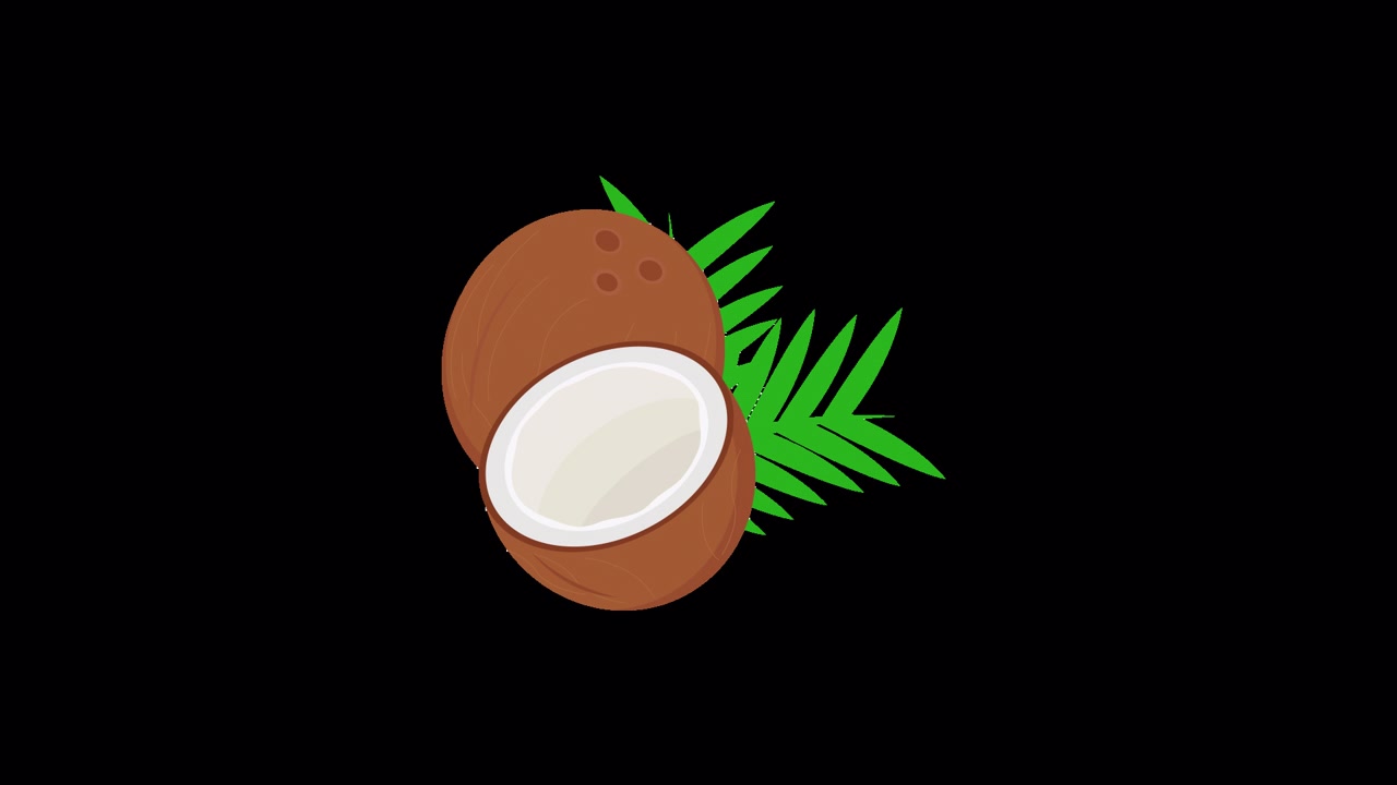 Fresh Coconut Splitting Animation with Palm Leaves
