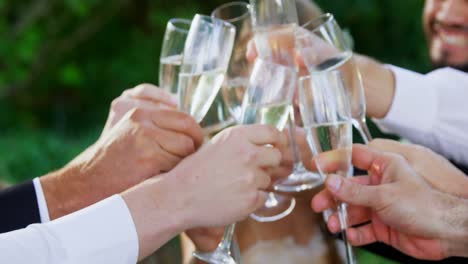 Guest-toasting-with-champagne-glasses-along-with-bride-and-groom-4K-4k