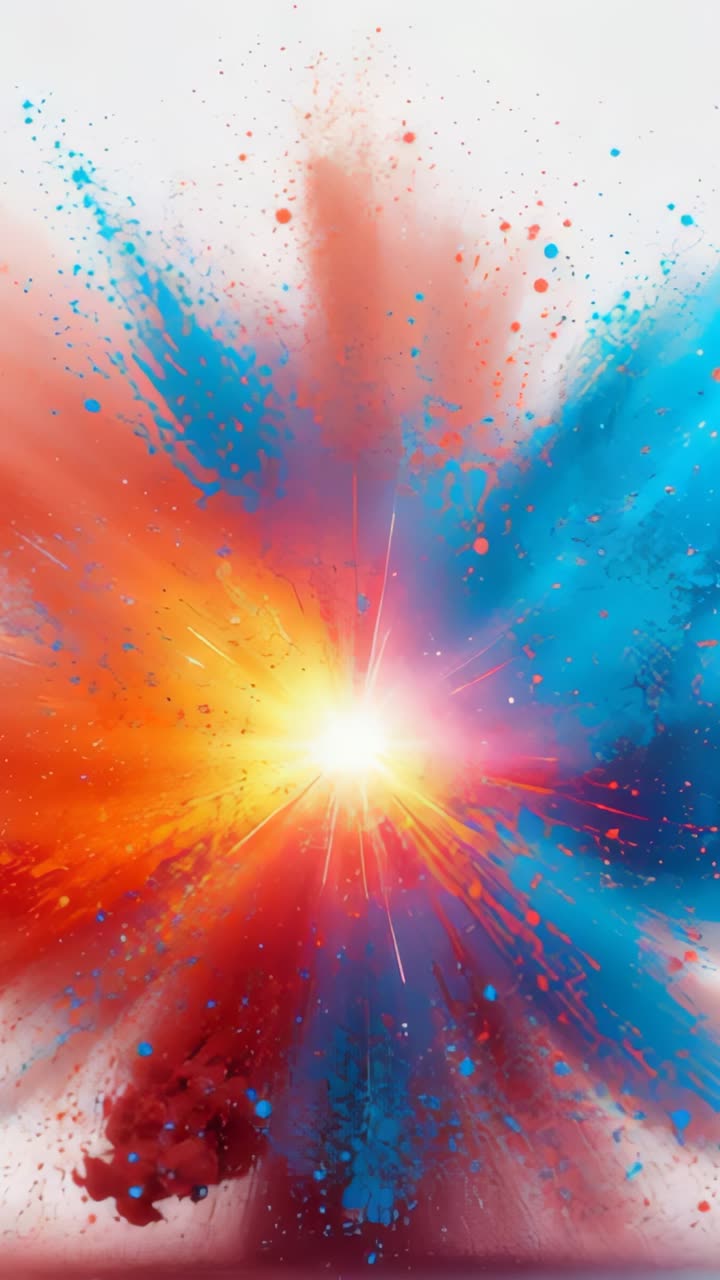 Vertical video: Following flash, red and blue clouds rising in digital space, forming purple haze