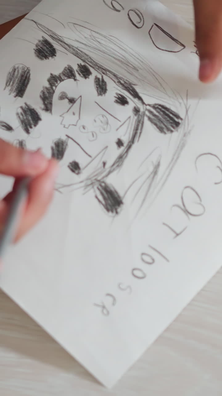 primer plano de la mano de un niño dibujando un gato a lápiz sobre papel blanco mientras está sentado en el suelo de madera, mostrando energía creativa, imaginación infantil y alegría de dibujar con texto escrito a mano
