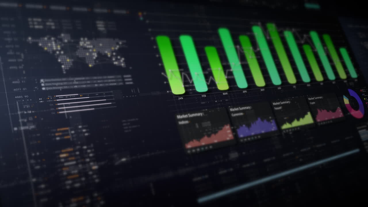 Dynamic data visuals for business info graphics, animated charts, and data-driven insights for a business meeting mock-up. Explore the world of trading, stock exchanges, and crypto