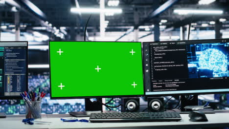 data center green screen computers showing neural network visualization