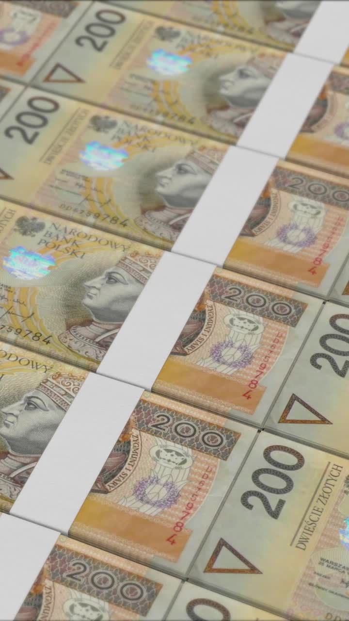200 폴란드 슬로티 지폐의 수직 동영상, 화폐 프레스에 의해 인쇄