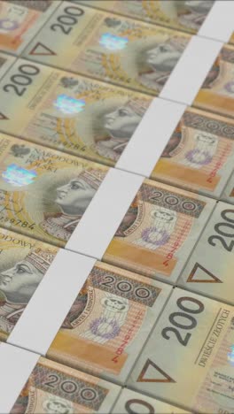 vídeo vertical de billetes de 200 zlotys polacos impresos por una prensa de dinero