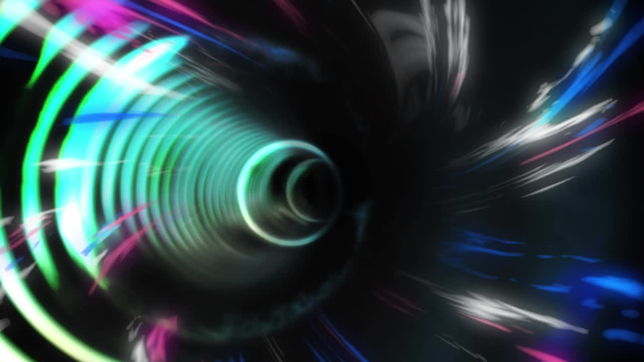 animación de círculos brillantes girando en un túnel de luces brillantes