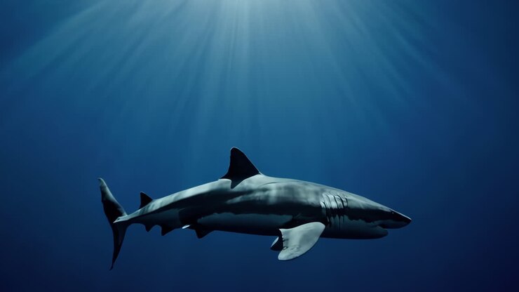 Great White Shark in Deep Blue Ocean