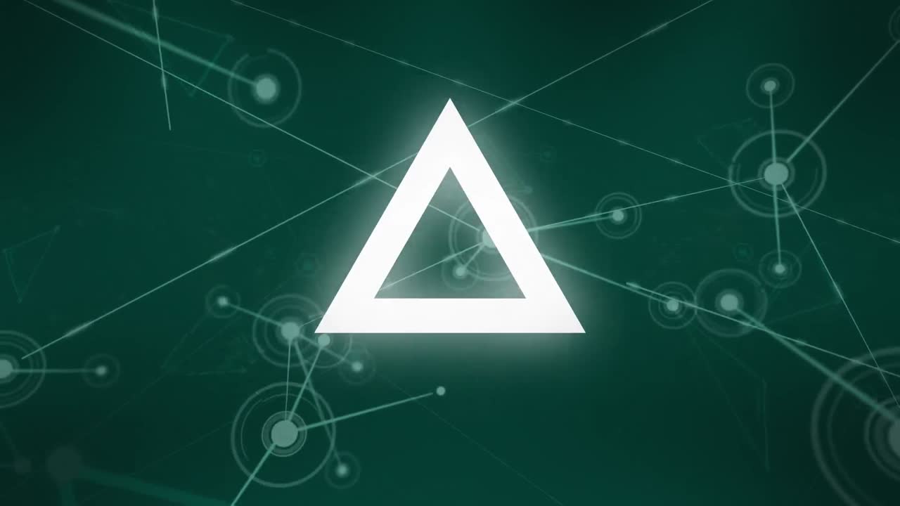 삼각형 모양의 애니메이션과 녹색 배경의 연결 네트워크