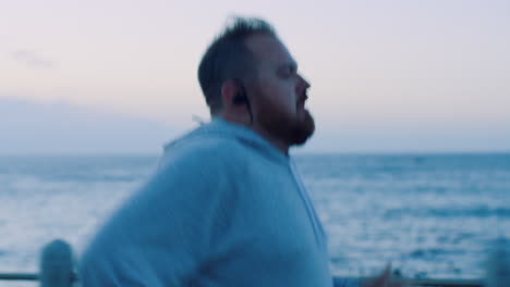 Running,-fitness-and-plus-size-man-at-beach