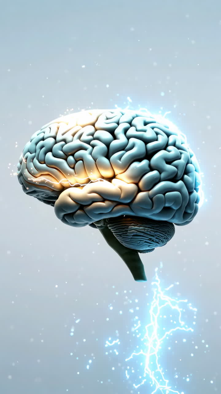 Cervello umano dinamico con attività neurale e scintille di energia