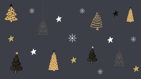 multiple christmas trees and stars against grey background