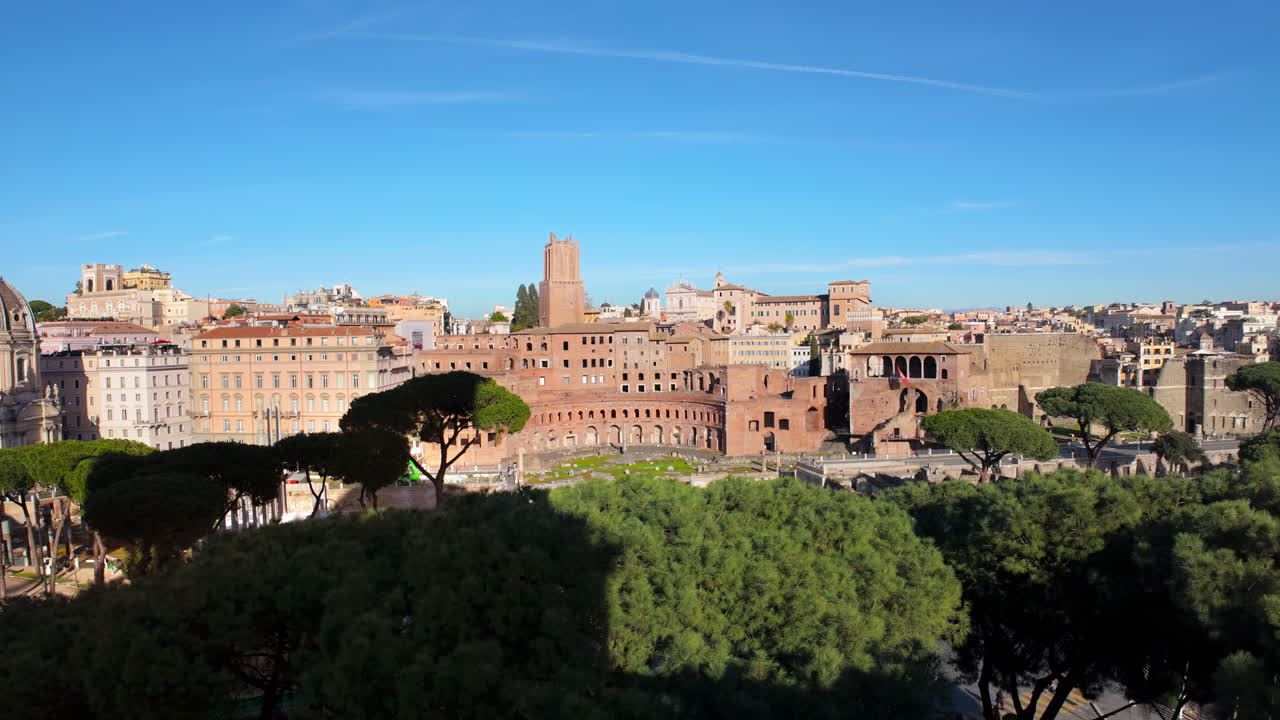 Panoramic view of the ancient buildings of Trajans Market in Rome, Italy