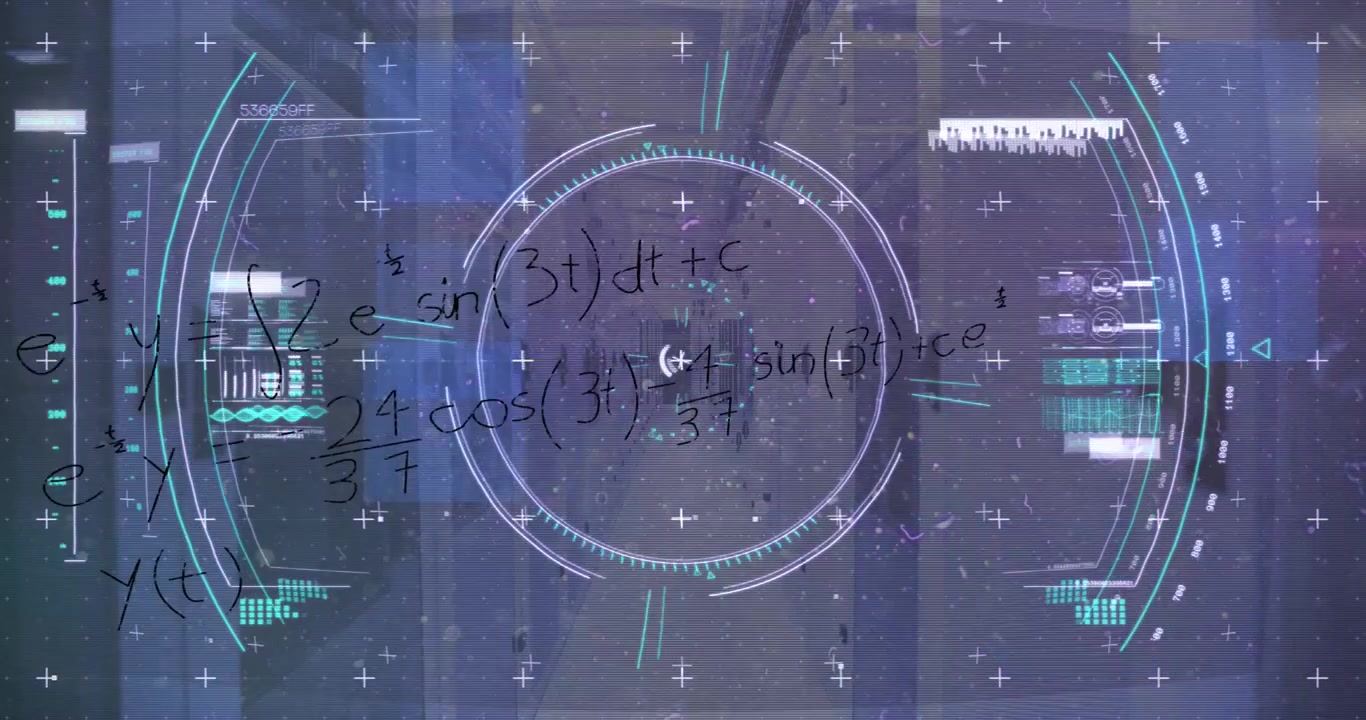 Animation of viewfinder and math formulas over servers