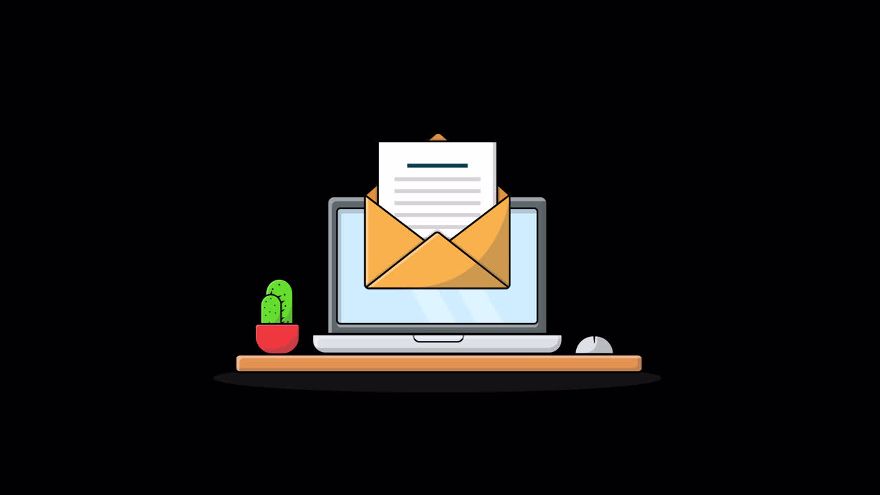 Notifica animata di messaggio email sullo schermo di un laptop.