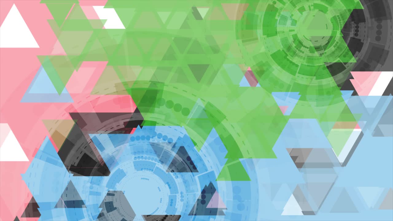 다채로운 삼각형과 하드 기어 추상적인 하이테크 모션 디자인