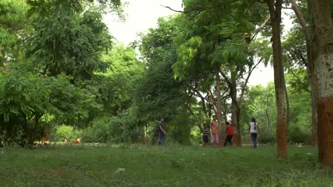 panning shot of children in a park