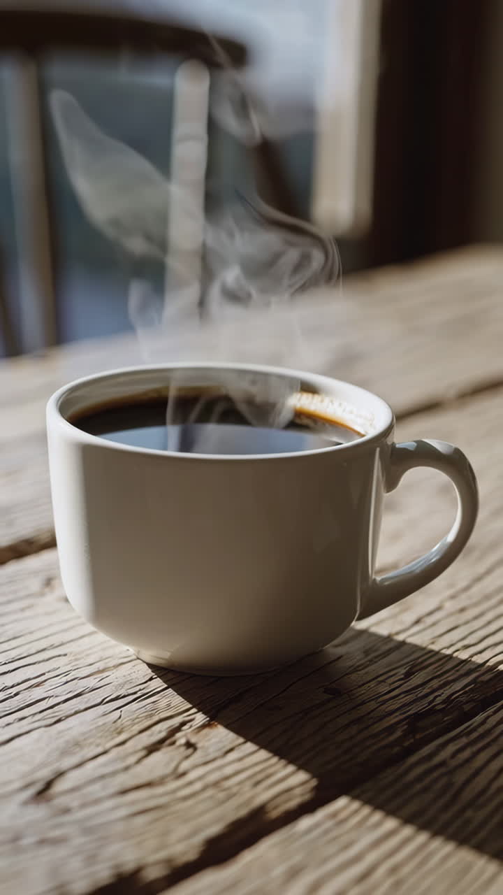 Caffè Caldo su un Tavolo di Legno