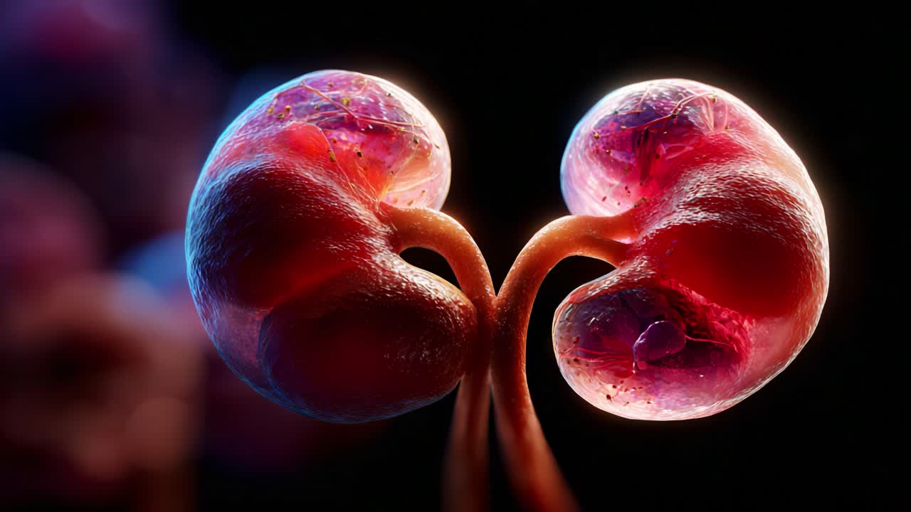 A stunning representation of human kidneys, showcasing intricate structures and vibrant colors, highlighting their essential role in the body while captivating with beauty and detail