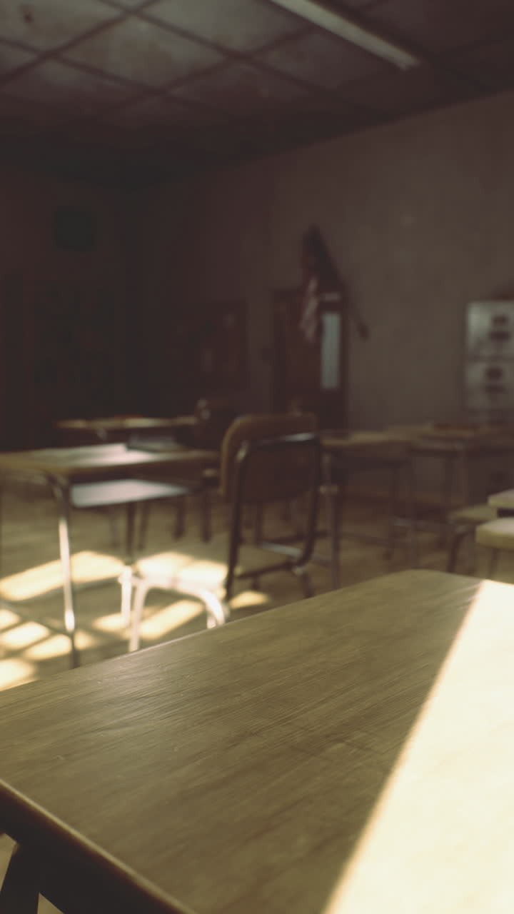Empty classroom in morning light fosters a calm learning space