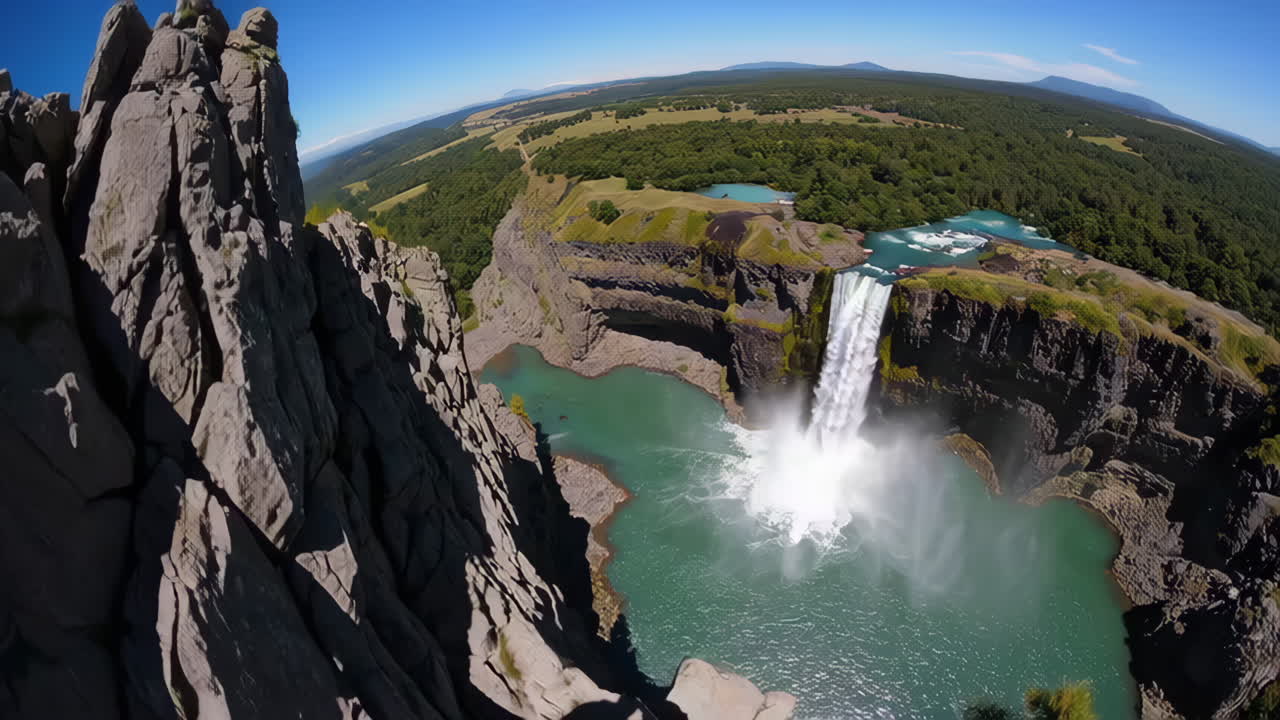 High Angle View of Waterfall from Cliff Top