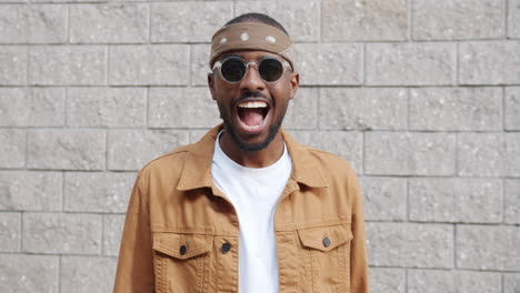 happy man in urban setting