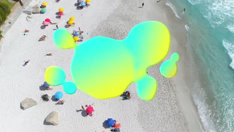 digital composition of gradient abstract shape with copy space against aerial view of the beach