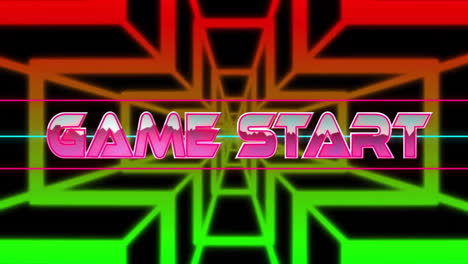 animation of game start text and shapes on black background