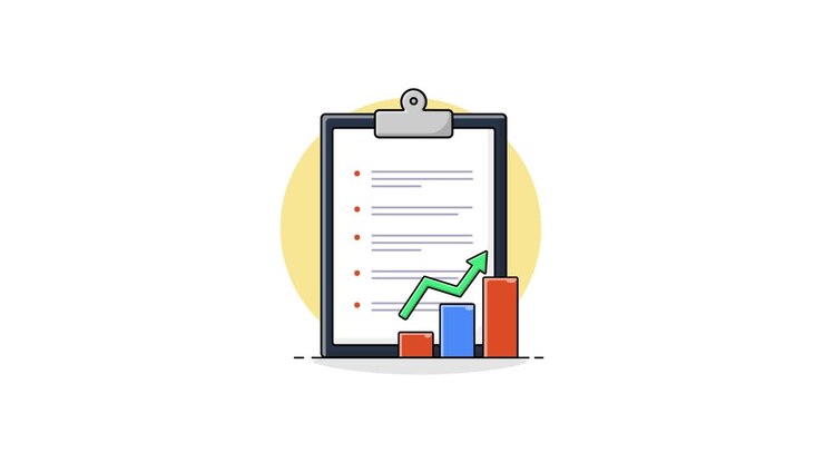 Animated Clipboard with Checklist and Growing Bar Chart