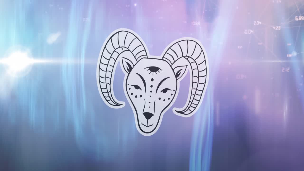 별이 빛나는 파란색과 보라색 하늘 위에 있는 염소자리 별자리의 구성