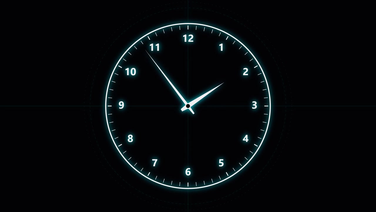 Digital Clock Face Showing Time Passing on Black Background