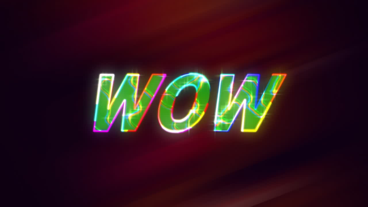 빛 트레일 배경 위의 와우 텍스트의 애니메이션