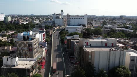 drone shot of usman road, t.nagar chennai, india. close-up shot of grt building.