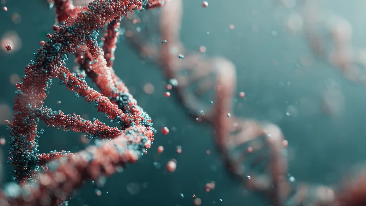 An Intricate Look at Molecular Biology: Stunning Visual of DNA Helix with Vibrant Particles in a Scientific Representation of Genetic Code