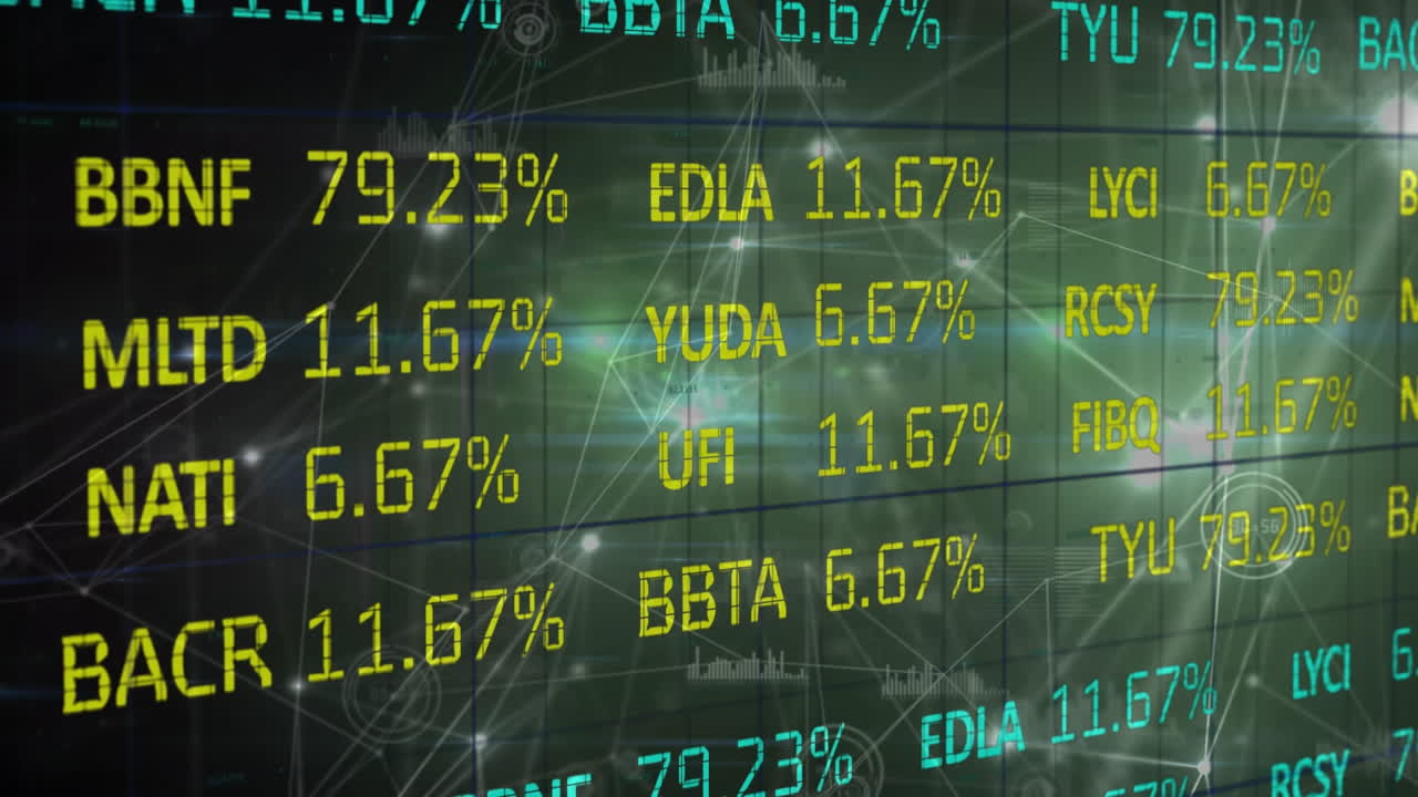 Animation of network of connections financial data on stock market screen