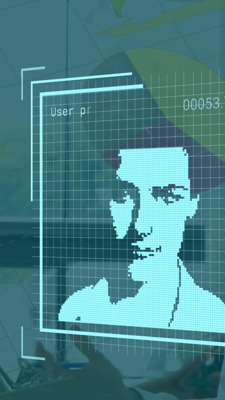 Animation of data processing with people portraits over businessman in office