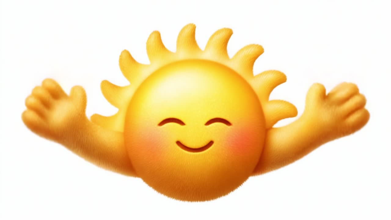 A Vibrant Happy Sun Emoji with Outstretched Arms Radiates Joy and Positivity, Symbolizing Bright Days Ahead and Spreading Cheerfulness in a Whimsical and Playful Design