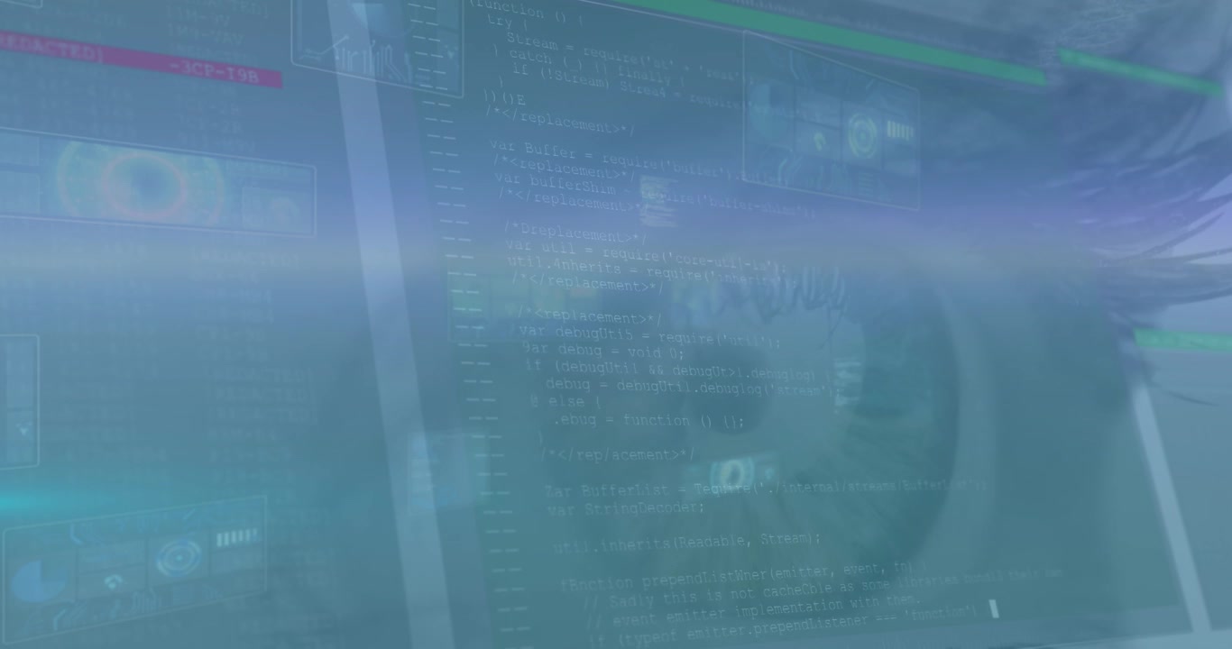 Animation of data processing on blue digital screen
