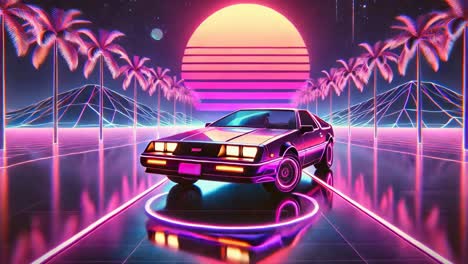retro futuristic car scene