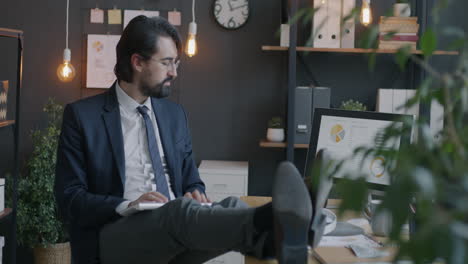 businessman relaxing in the modern office while working