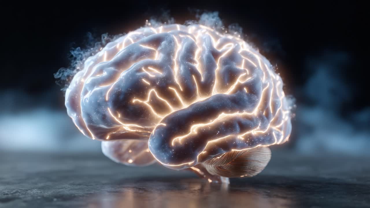 A Stunning Visualization of a Human Brain with Glowing Neural Connections and Ethereal Smoke Effects, Emphasizing the Intricacy and Mystery of Cognitive Functionality