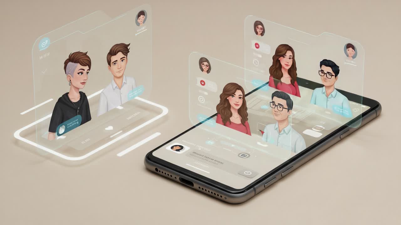 Exploring Digital Connections: Animated Characters Engage in Interactive Conversations Through Innovative Mobile Technology Interfaces