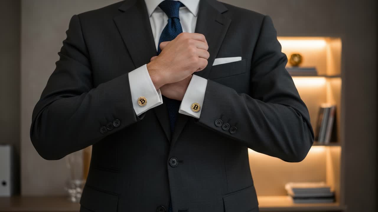 A Stylish Man in a Tailored Suit Adjusts His Cufflinks, Showcasing Elegance and Sophistication in a Modern Setting with Warm Lighting