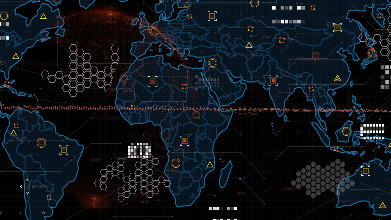 animación del procesamiento de datos sobre el mapa del mundo sobre un fondo oscuro