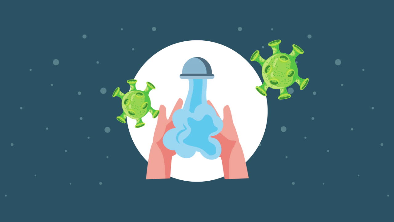 코로나19 팬데 입자가 손 는 애니메이션