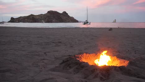 Peaceful-Spot-by-Campfire-on-Beautiful-Tropical-Beach-in-Mexico---Escaping-the-World-Concept