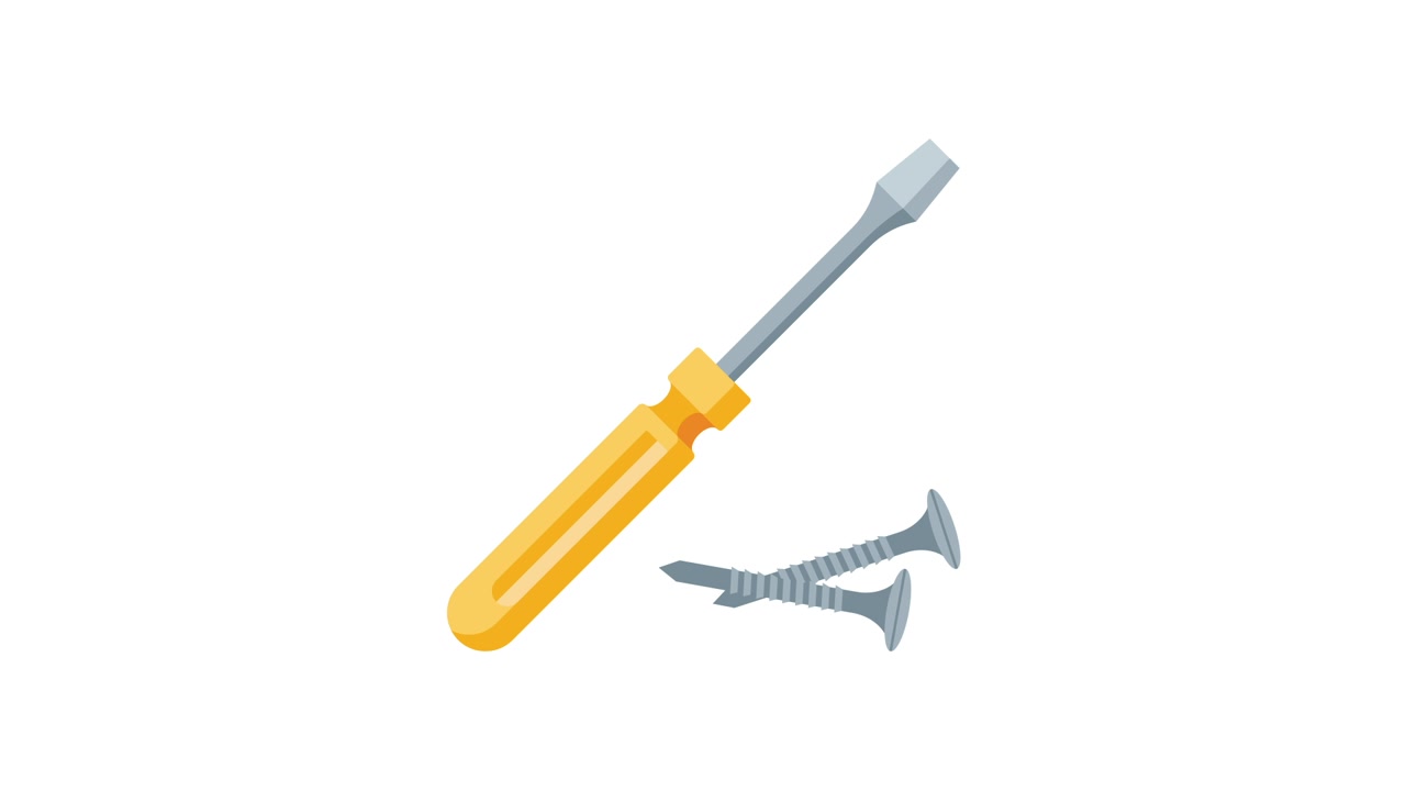Animated Screwdriver and Screws Appearing on White Background