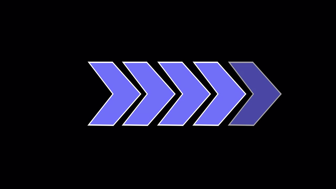 Animated Blue Chevron Arrows Moving Forward on Black Background