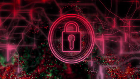 icono de bloqueo y partículas digitales, animación de seguridad de datos